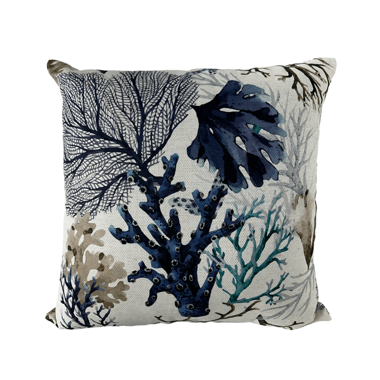 Almofada Em Linho Acqua Coral Azul 55X55cm - Decortextil Almofada Em Linho Acqua Coral Azul 55X55cm - Decortextil